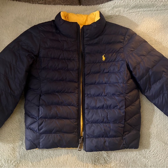 Polo Ralph lauren Navy Puffer Jacket with Yellow Accents reversible unisex